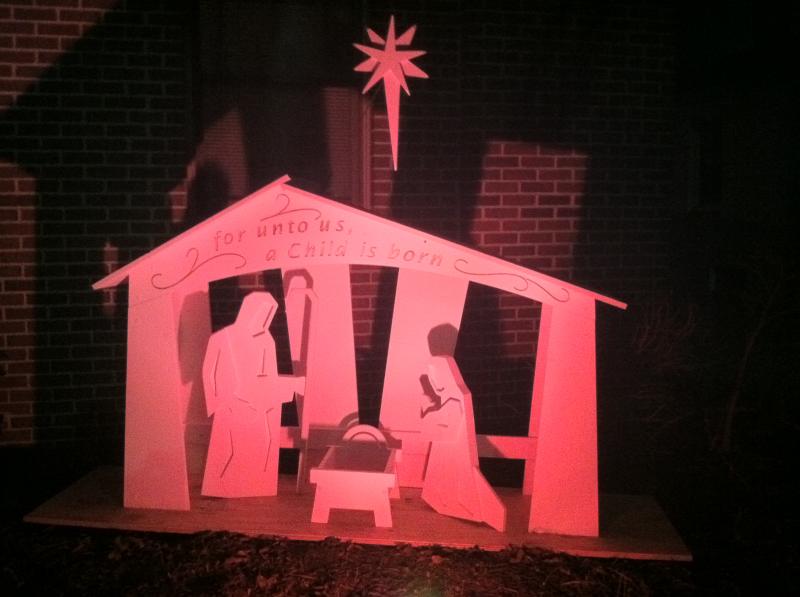 Nativity Scene with red spotlght